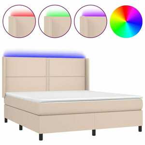 vidaXL cappuccino színű műbőr rugós ágy matraccal és LED-del 180x200cm kép
