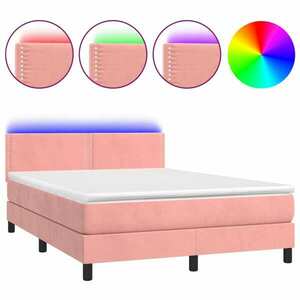 vidaXL rózsaszín bársony rugós és LED-es ágy matraccal 140x200 cm kép