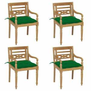 4 db tömör tíkfa kerti szék zöld párnákkal kép