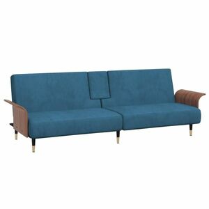 vidaXL kék bársony kanapéágy pohártartókkal kép