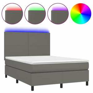 vidaXL szürke műbőr rugós ágy matraccal és LED-del 140x200 cm kép