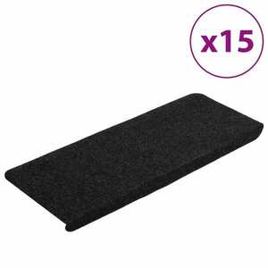 vidaXL 15 db fekete öntapadó lépcsőszőnyeg 65x24, 5x3, 5 cm kép