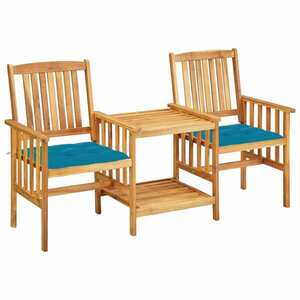 vidaXL tömör akácfa kerti székek teázóasztallal és párnákkal kép