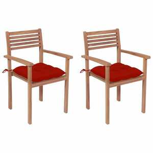 2 db tömör tíkfa kerti szék piros párnákkal kép