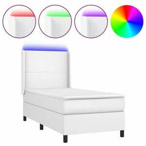 vidaXL fehér műbőr rugós ágy matraccal és LED-del 90x190 cm kép
