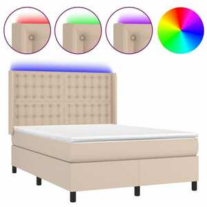 vidaXL cappuccino színű műbőr rugós ágy matraccal és LED-del 140x190cm kép