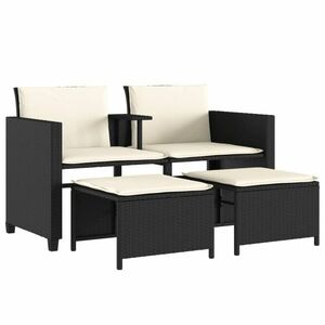 vidaXL 2 személyes fekete polyrattan kerti kanapé asztallal/székkel kép