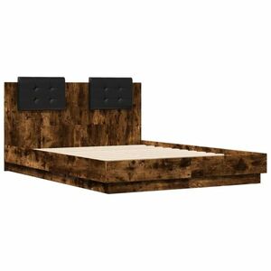 vidaXL füstös tölgyszínű szerelt fa ágykeret fejtámlával 120x190 cm kép