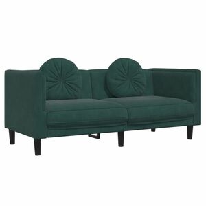 vidaXL sötétzöld bársony kétszemélyes kanapé párnákkal kép