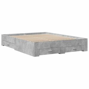 vidaXL betonszürke szerelt fa ágykeret fiókokkal 150 x 200 cm kép