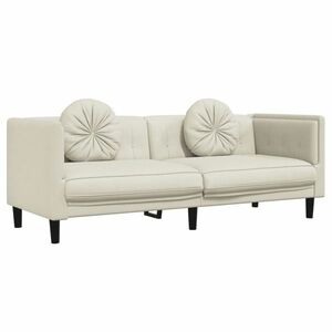 vidaXL krémszínű bársony 3 személyes kanapé párnákkal kép