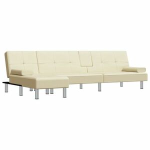 vidaXL krémszínű L-alakú műbőr kanapéágy 255x140x70 cm kép