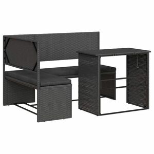 vidaXL L-alakú fekete polyrattan kerti kanapé asztallal és párnával kép