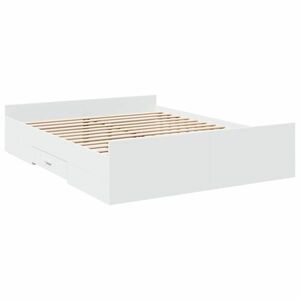 vidaXL fehér szerelt fa ágykeret fiókokkal 150 x 200 cm kép