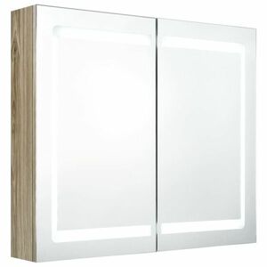 vidaXL tölgyszínű LED-es tükrös fürdőszobaszekrény 80 x 12 x 68 cm kép