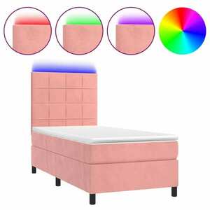 vidaXL rózsaszín bársony rugós és LED-es ágy matraccal 80 x 200 cm kép