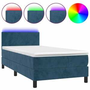 vidaXL sötétkék bársony rugós és LED-es ágy matraccal 90x190 cm kép