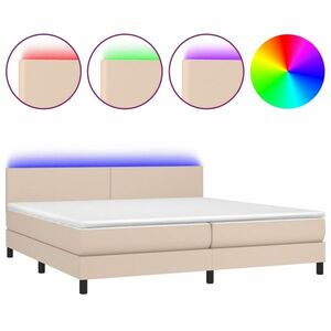 vidaXL cappuccino színű műbőr rugós ágy matraccal és LED-del 200x200cm kép