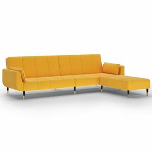 vidaXL kétszemélyes sárga bársony kanapéágy zsámollyal és két párnával kép
