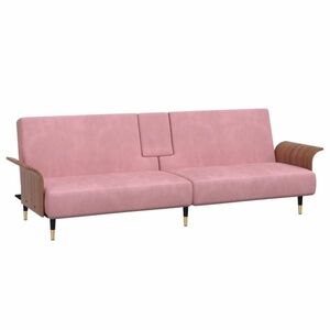 vidaXL rózsaszín bársony kanapéágy pohártartókkal kép