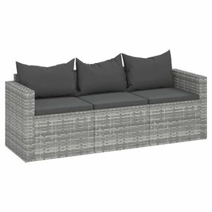 vidaXL 3 személyes szürke polyrattan kerti kanapé párnával kép
