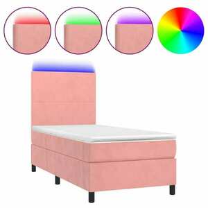 vidaXL rózsaszín bársony rugós és LED-es ágy matraccal 80 x 200 cm kép