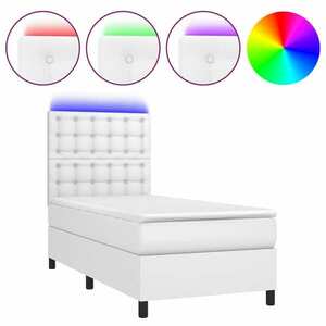 vidaXL fehér műbőr rugós ágy matraccal és LED-del 90x200 cm kép