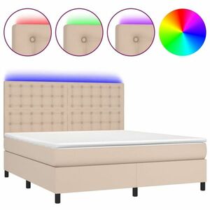 vidaXL cappuccino színű műbőr rugós ágy matraccal és LED-del 180x200cm kép