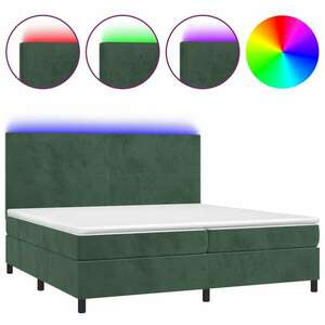 vidaXL sötétzöld bársony rugós és LED-es ágy matraccal 200x200 cm kép