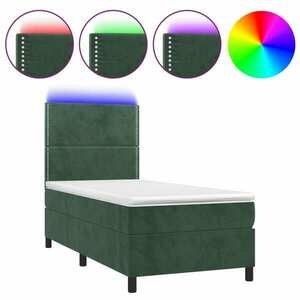 vidaXL sötétzöld bársony rugós és LED-es ágy matraccal 80 x 200 cm kép