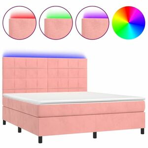 vidaXL rózsaszín bársony rugós és LED-es ágy matraccal 180x200 cm kép
