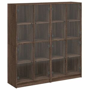 vidaXL barna tölgyszínű szerelt fa könyvespolc ajtókkal 136x37x142 cm kép