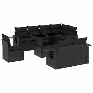 vidaXL 9 részes fekete polyrattan kerti ülőgarnitúra párnákkal kép