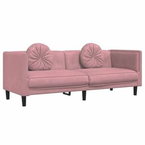 vidaXL rózsaszín bársony 3 személyes kanapé párnákkal kép