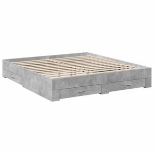 vidaXL betonszürke szerelt fa ágykeret fiókokkal 200 x 200 cm kép