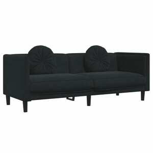 vidaXL fekete bársony 3 személyes kanapé párnákkal kép