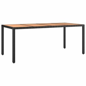 vidaXL fekete polyrattan és tömör akácfa kerti asztal fa asztallappal kép