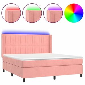 vidaXL rózsaszín bársony rugós és LED-es ágy matraccal 160x200 cm kép
