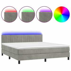 vidaXL világosszürke bársony rugós és LED-es ágy matraccal 180x200 cm kép