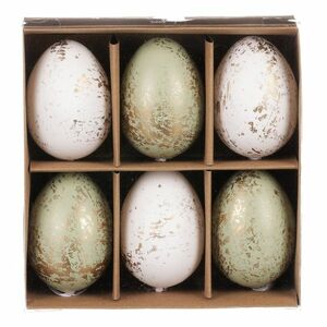 Mű húsvéti tojás szett arannyal díszített, zöld-fehér, 6 db kép