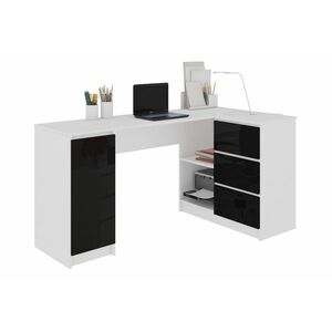 KORDA B20 íróasztal, 155x77x85/48, 5, fehér/magasfényű fekete, jobbos kép
