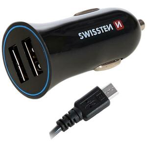 Töltő USB 12/24V Swissten 2, 4AMP 2X USB + micro USB kábel kép