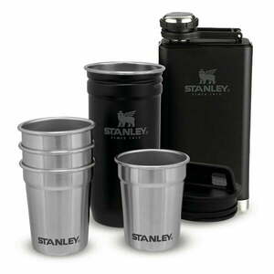 Fekete rozsdamentes acél laposüveg és röviditalos pohár készlet 6 db-os 250 ml – Stanley kép