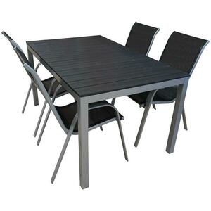 Kerti asztal Polywood + 4 szék fekete kép