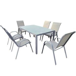 Fém bútorkészlet Bergen üveg asztal + 6 székek szürke kép