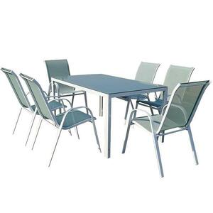 Fém bútorkészlet Bergen üveg asztal + 6 székek kék kép