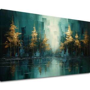 Modern művészeti festmény Arany erdő tükörkép - PREMIUM ART kép