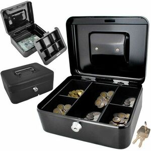 Fekete pénztároló doboz, kulccsal zárható kép