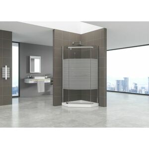 Penta ötszögletű üveg zuhanykabin tálcával, csíkos, 90x90x185 cm kép