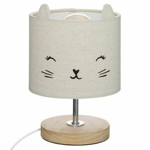 Macskás asztali lámpa, fa talppal, krémszínű - MINOU - Butopêa kép